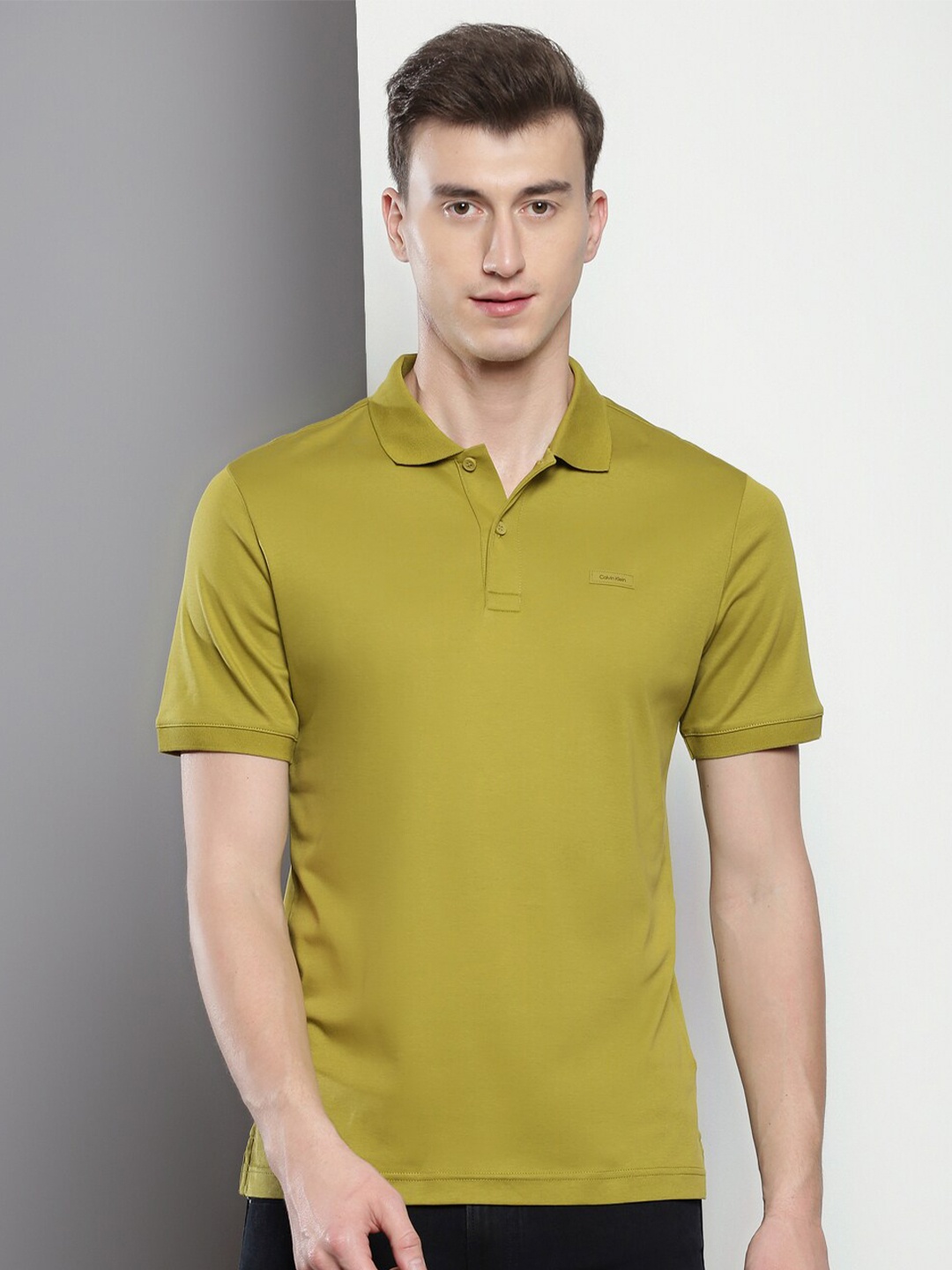 

Calvin Klein Polo Collar Cotton Slim Fit T-shirt, Mustard