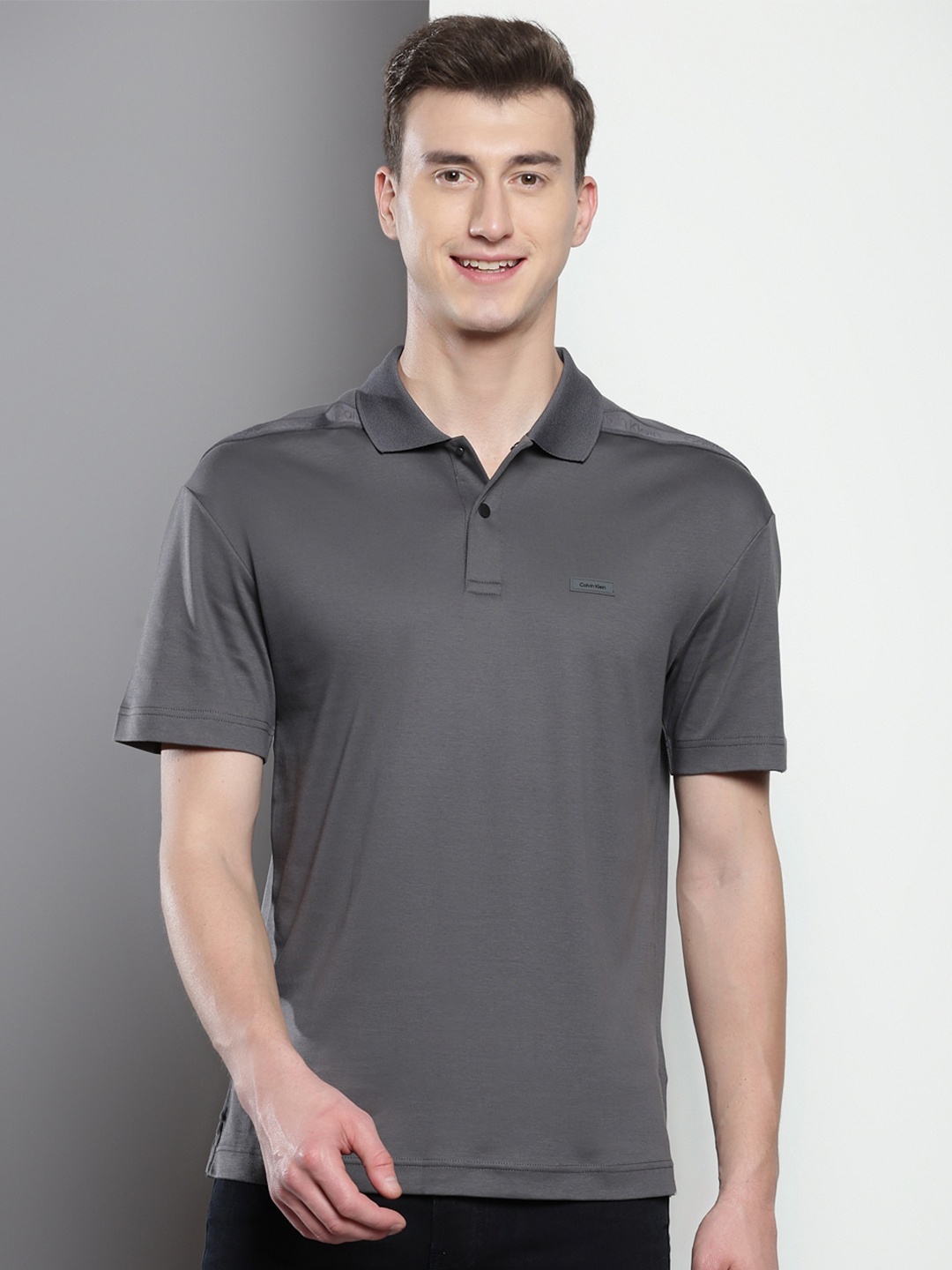 

Calvin Klein Relaxed Fit Cotton Polo Collar T-shirt, Grey