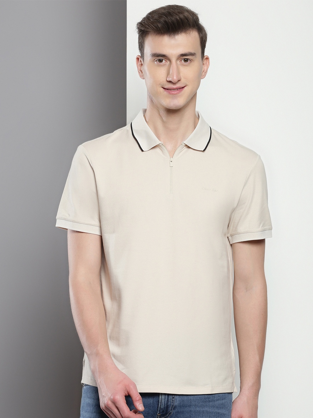 

Calvin Klein Polo Collar Cotton Casual T-shirt, Beige