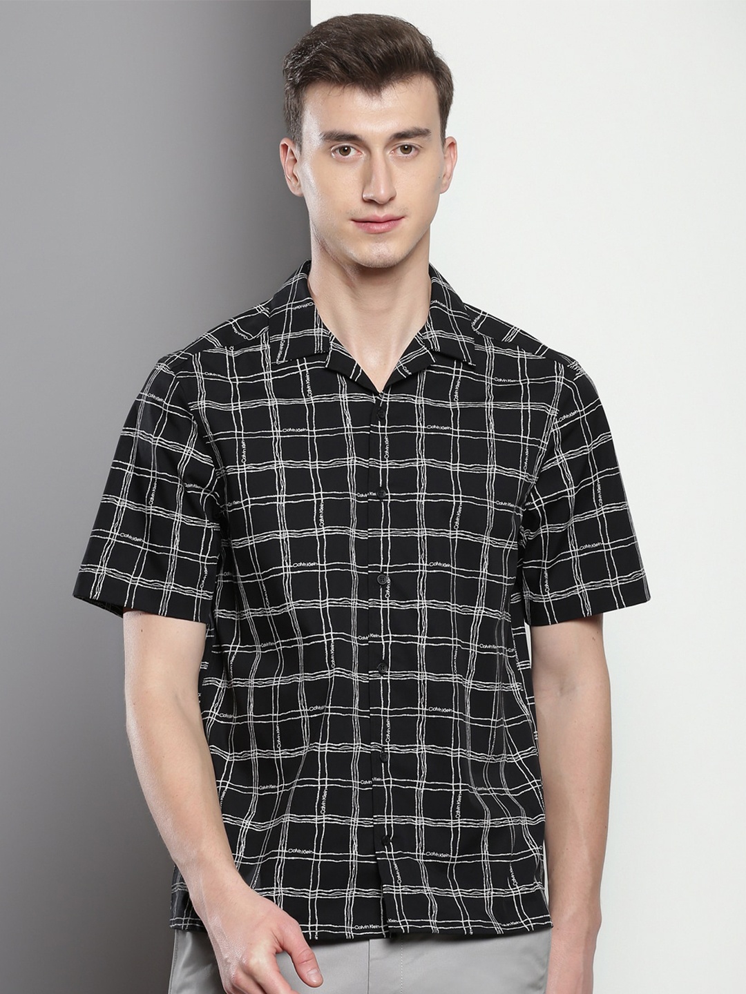 

Calvin Klein Checked Cotton Casual Shirt, Black