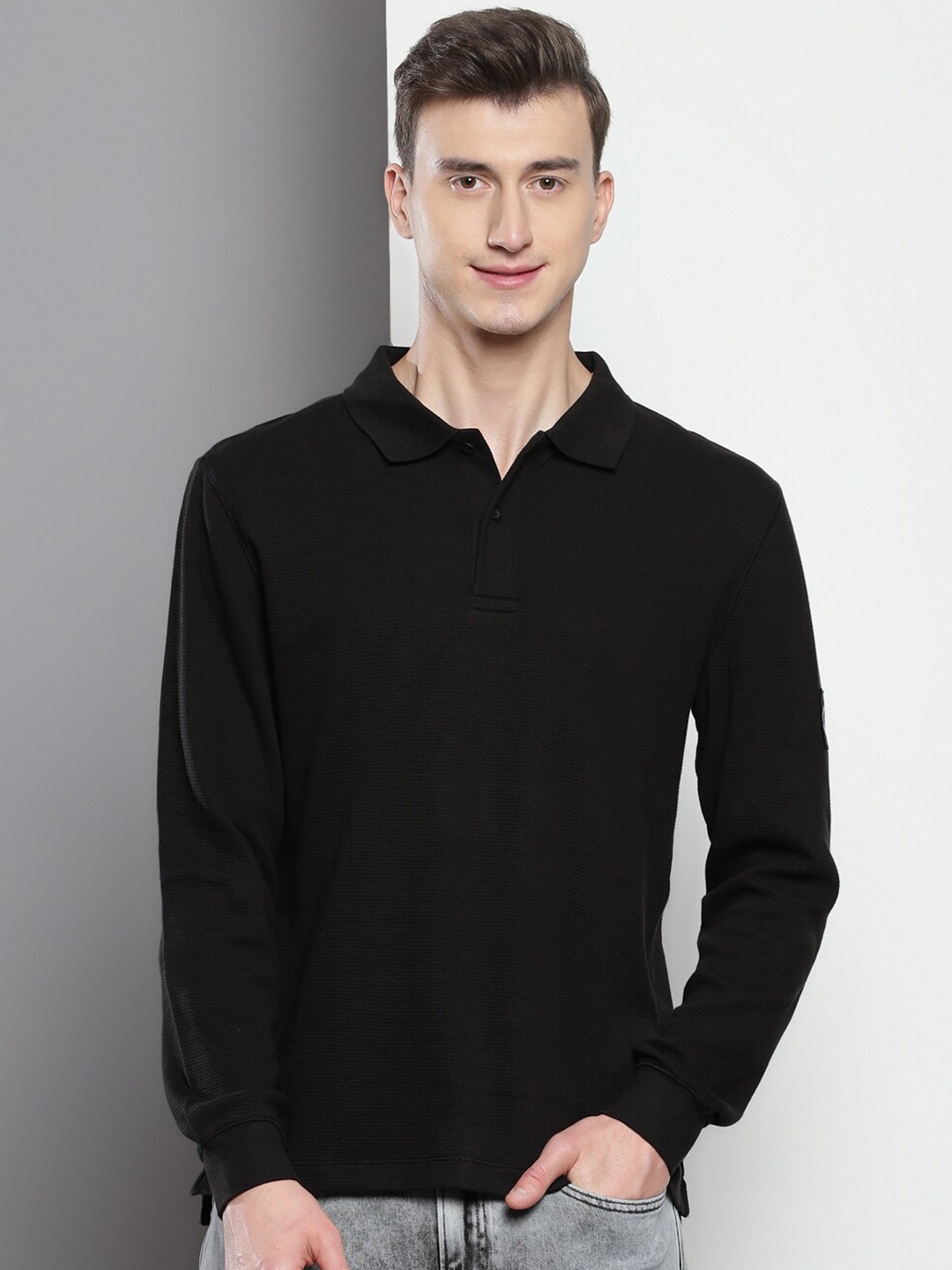 

Calvin Klein Jeans Polo Collar Cotton T-shirt, Black