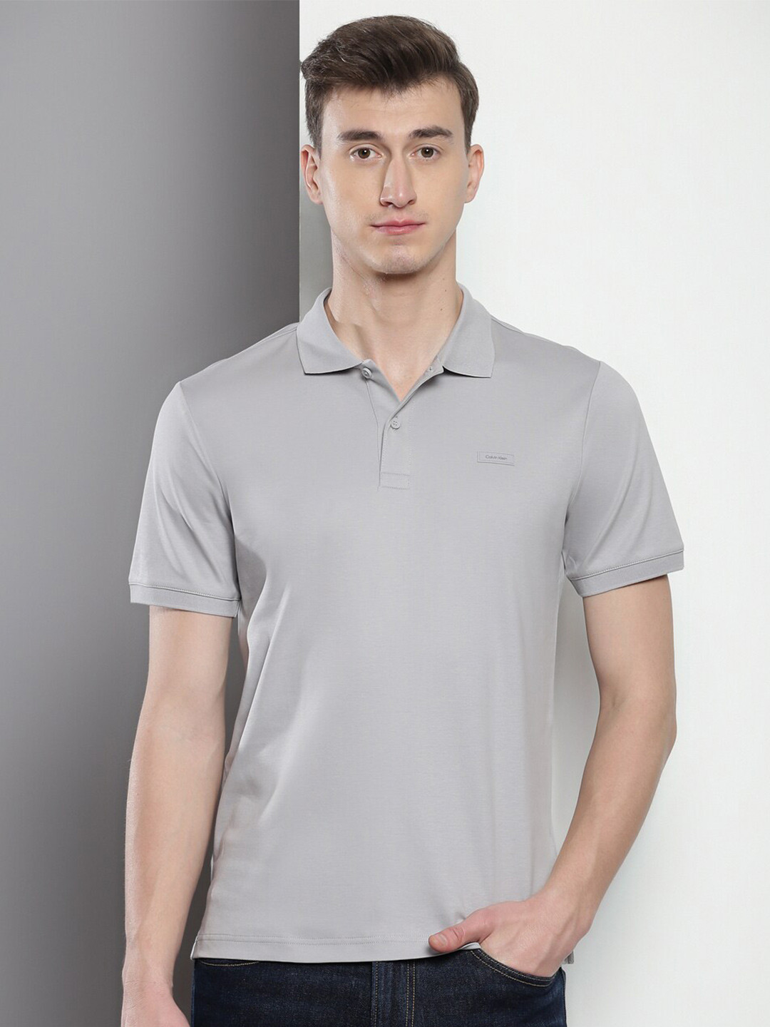 

Calvin Klein Jeans Polo Collar Slim Fit Cotton T-shirt, Grey