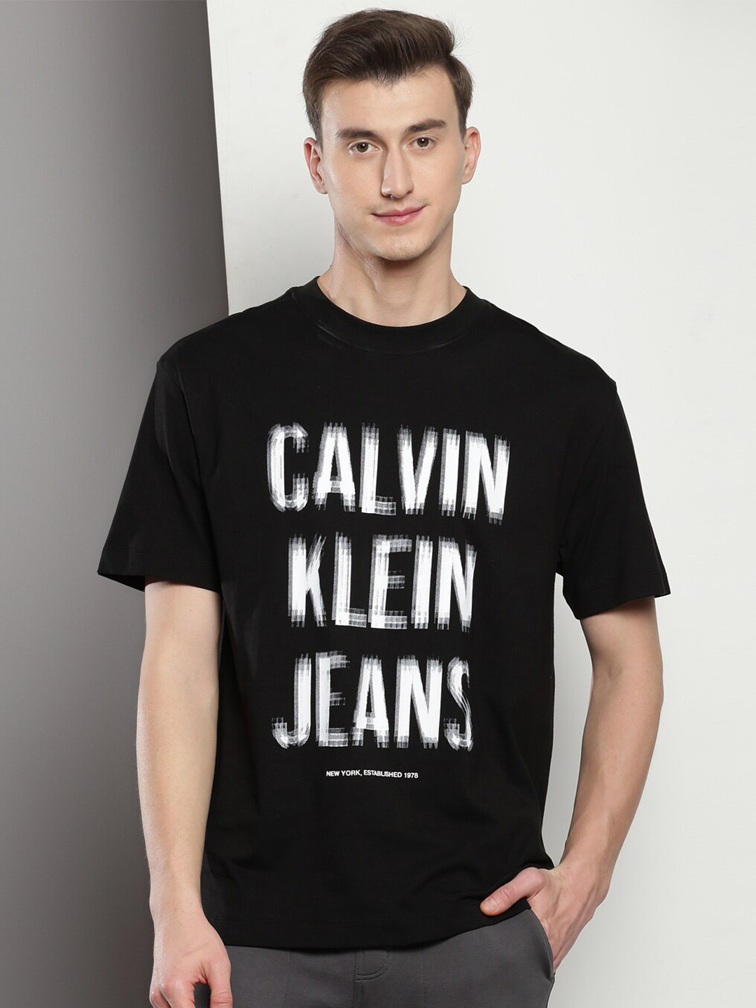 

Calvin Klein Typography Printed Cotton T-shirt, Black