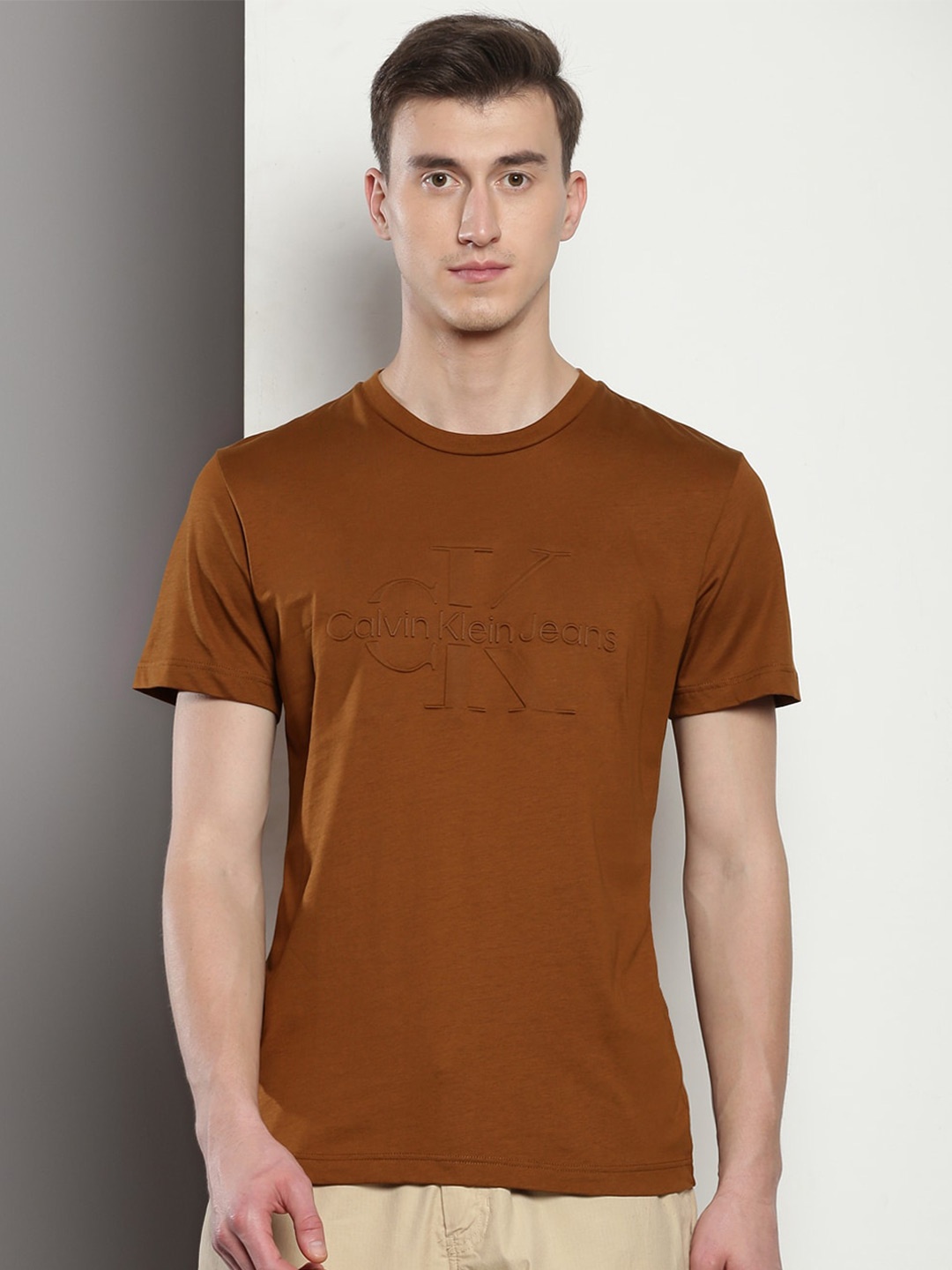 

Calvin Klein Typography Embossed Cotton T-shirt, Brown