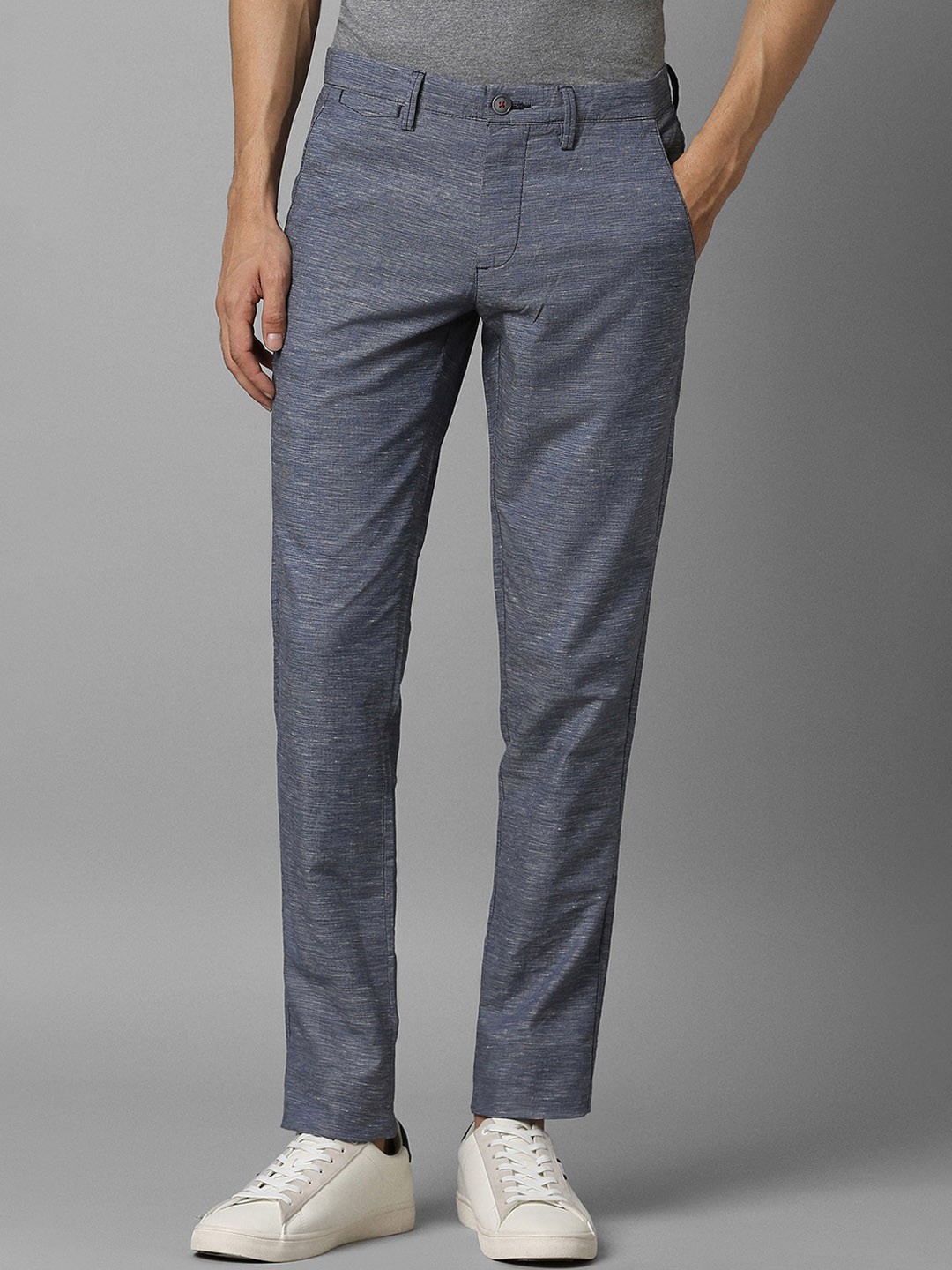 

Louis Philippe Sport Men Textured Slim Fit Cotton Linen Trousers, Grey