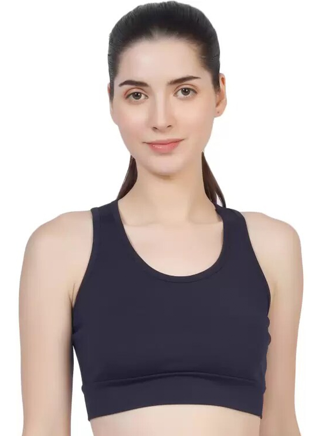 

BLUEFICUS Non Padded Full Coverage Moisture Wicking Pure Cotton Workout Bra, Navy blue