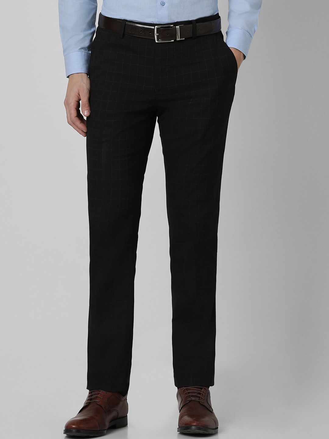 

Peter England Men Mid-Rise Checked Slim Fit Formal Trousers, Black