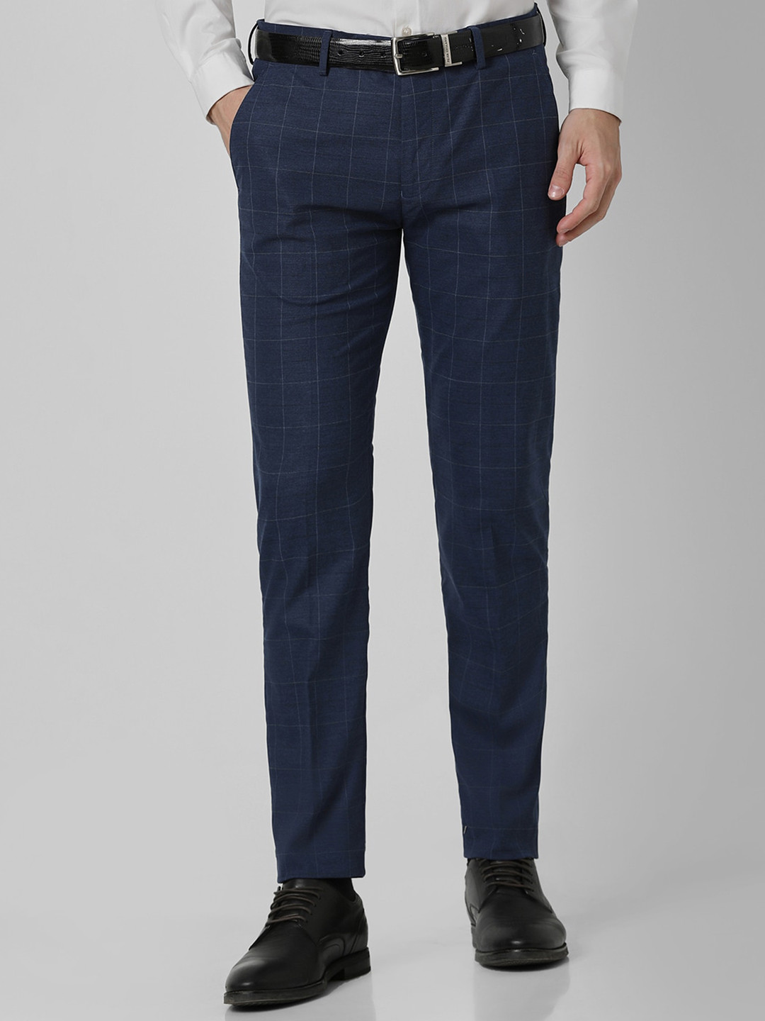 

Peter England Men Mid-Rise Checked Slim Fit Formal Trousers, Navy blue