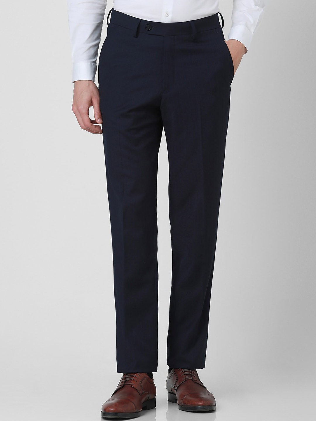 

Van Heusen Men Textured Mid Rise Formal Trousers, Navy blue