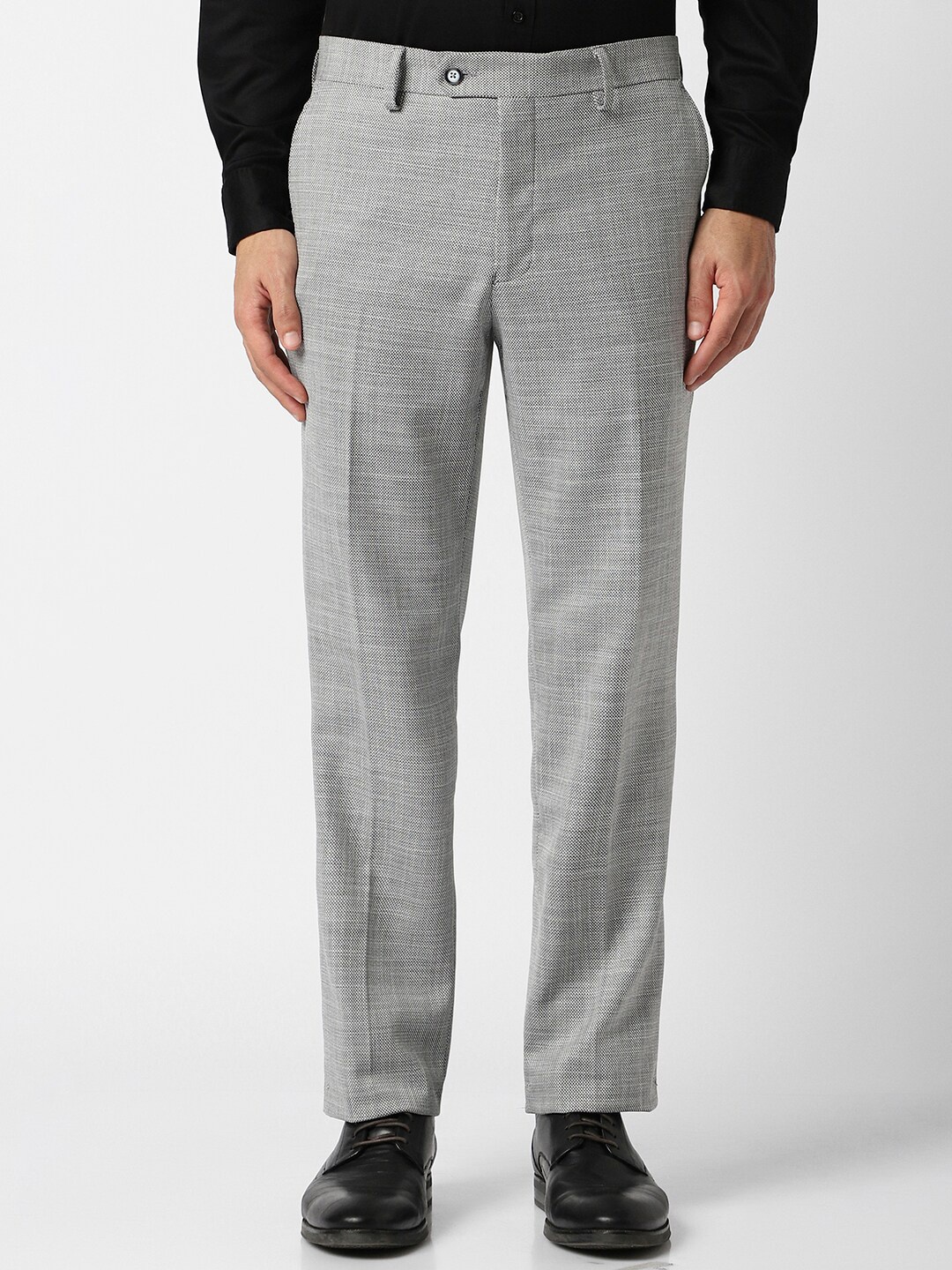 

Van Heusen Men Checked Slim Fit Formal Trousers, Grey