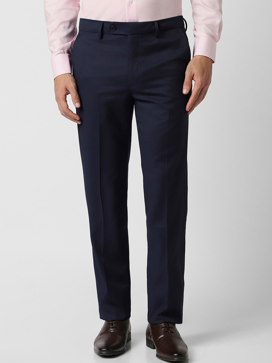 

Van Heusen Men Slim Fit Mid-Rise Formal Trousers, Navy blue