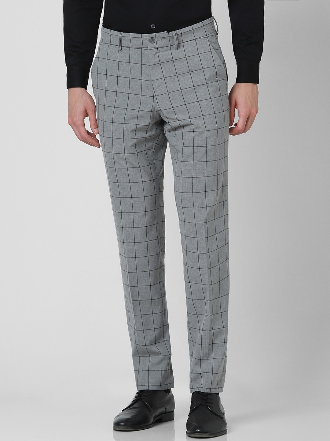 

Van Heusen Men Slim Fit Checked Mid-Rise Plain Formal Trousers, Grey