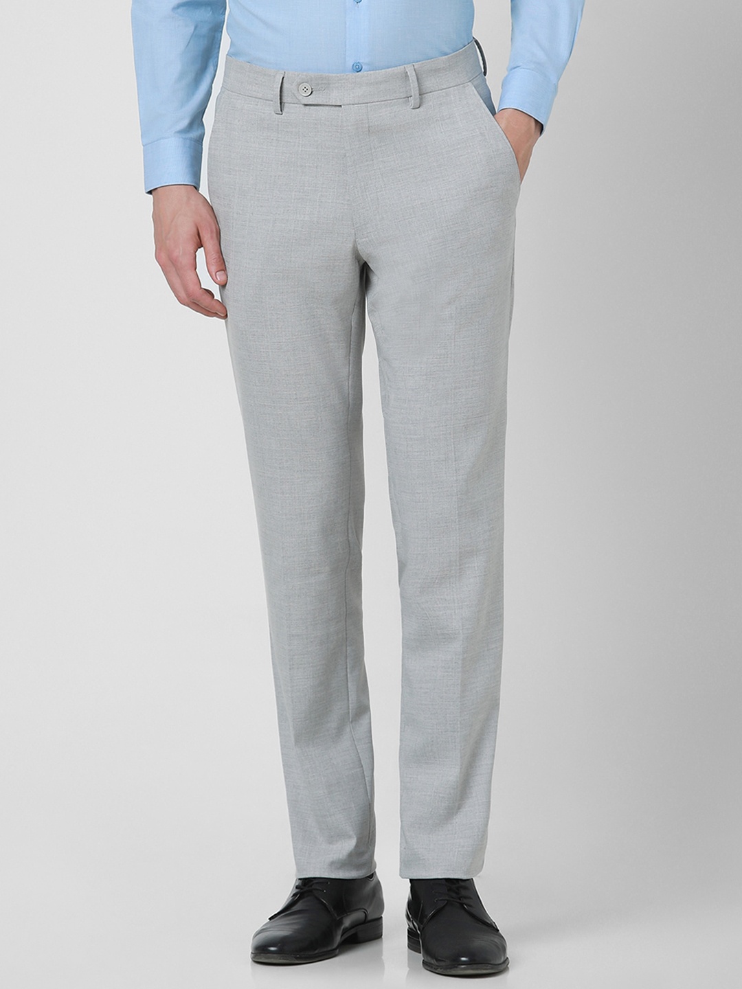 

Van Heusen Men Slim Fit Checked Mid-Rise Plain Formal Trousers, Grey