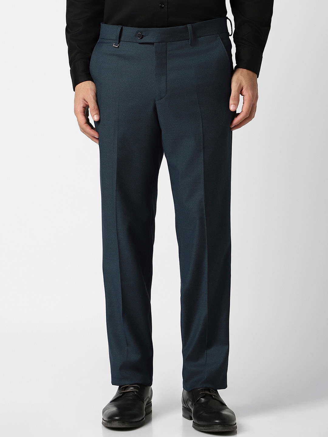 

Van Heusen Men Mid Rise Plain Formal Trousers, Navy blue