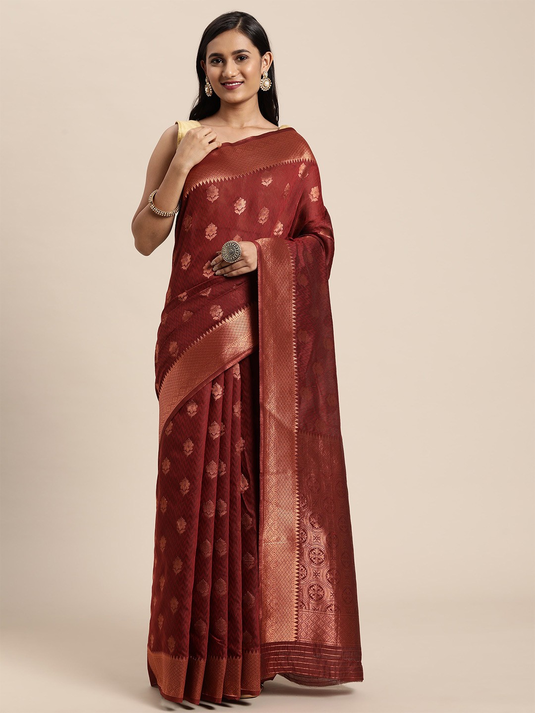 

Dori Ethnic Motifs Woven Design Zari Banarasi Saree, Red