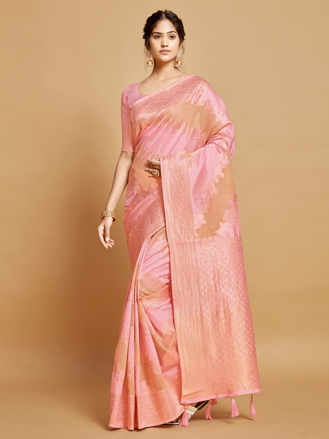 

Dori Ethnic Motif Woven Design Zari Saree, Pink