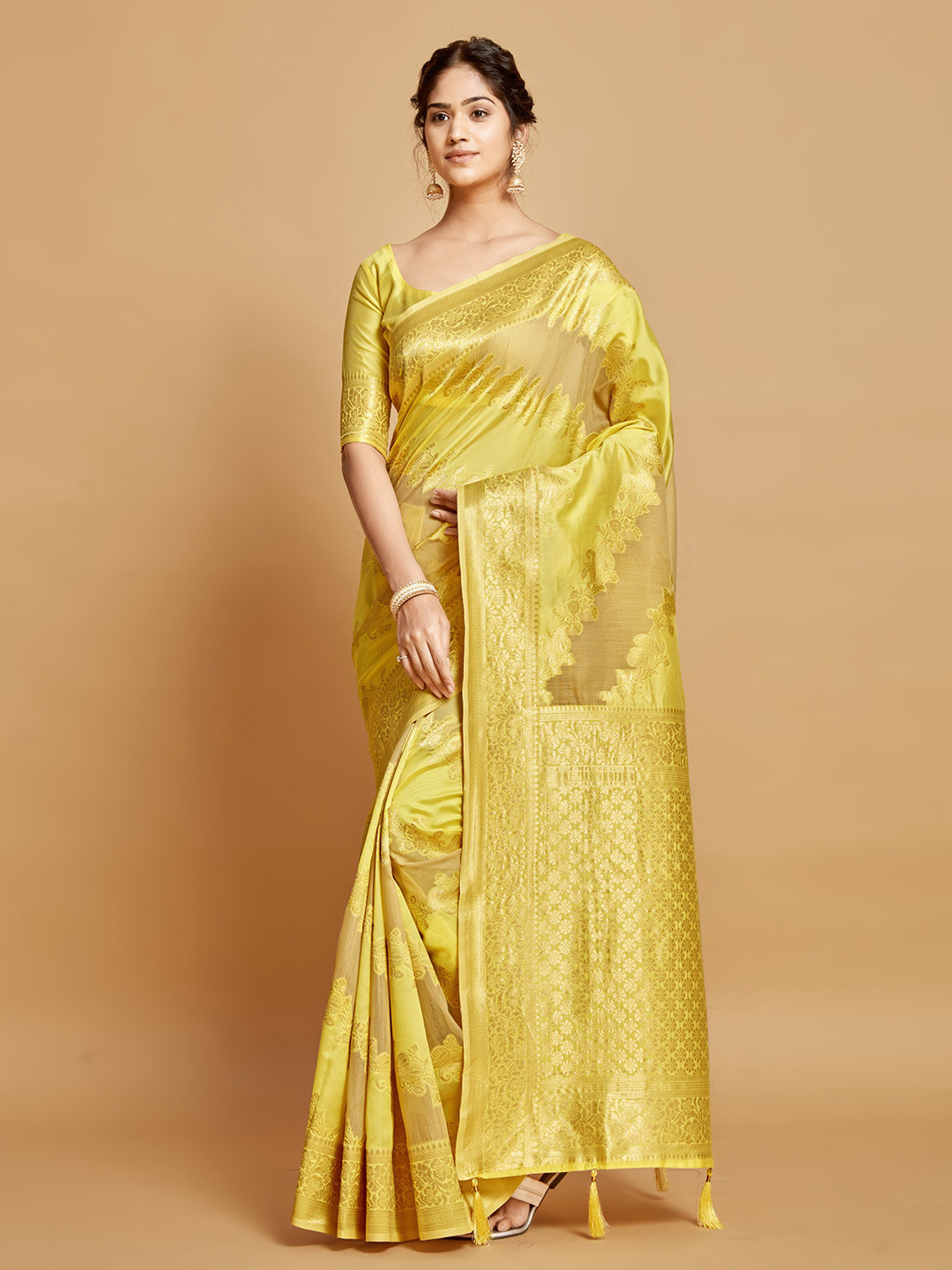 

Dori Ethnic Motifs Woven Design Linen Saree, Yellow
