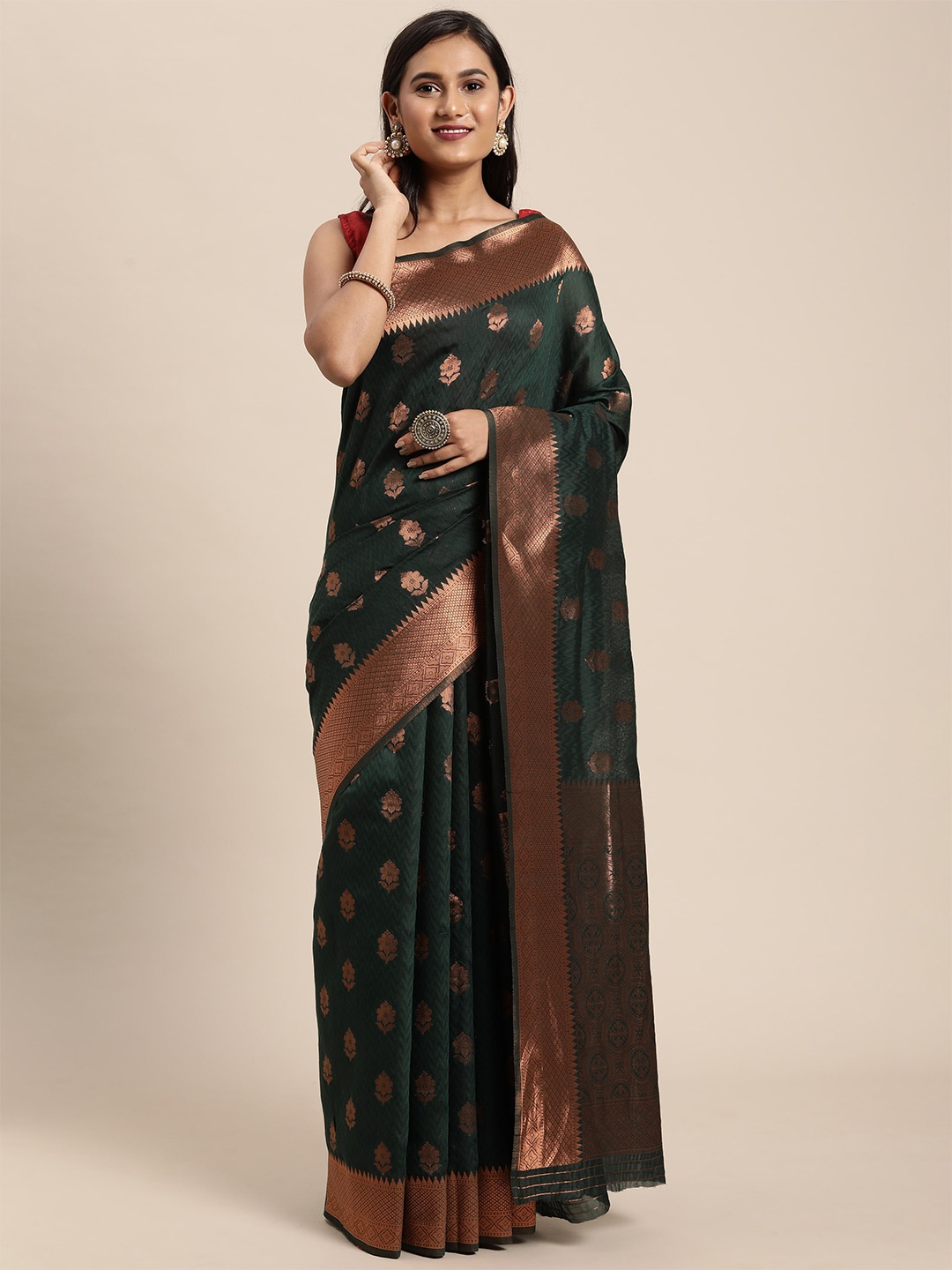 

Dori Ethnic Motifs Woven Design Zari Banarasi Saree, Green
