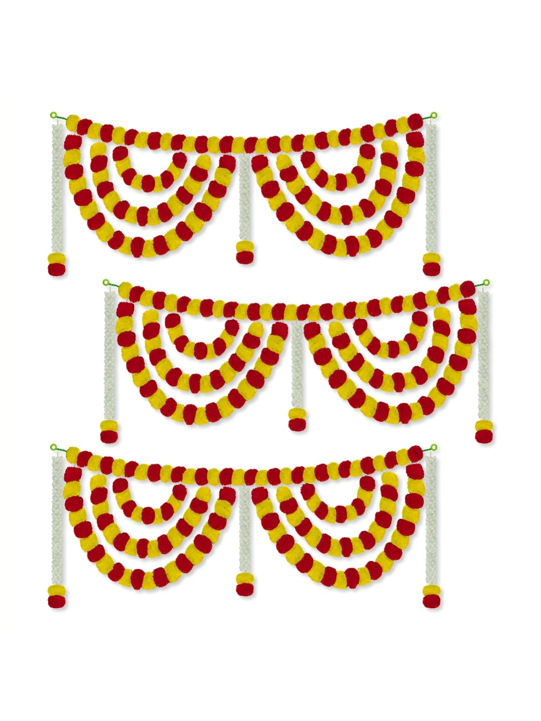 

iHandikart Yellow 3 Pieces Marigold With Jasmine Hanging Toran Artificial Flower