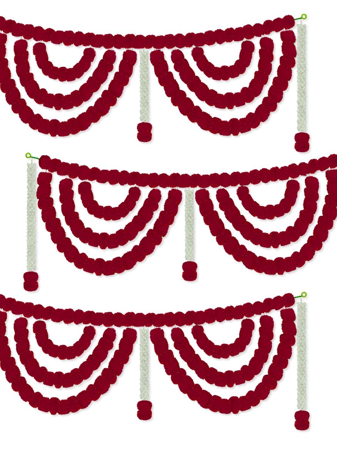 

iHandikart Red 3 Pieces Marigold With Jasmine Hanging Toran Artificial Flower