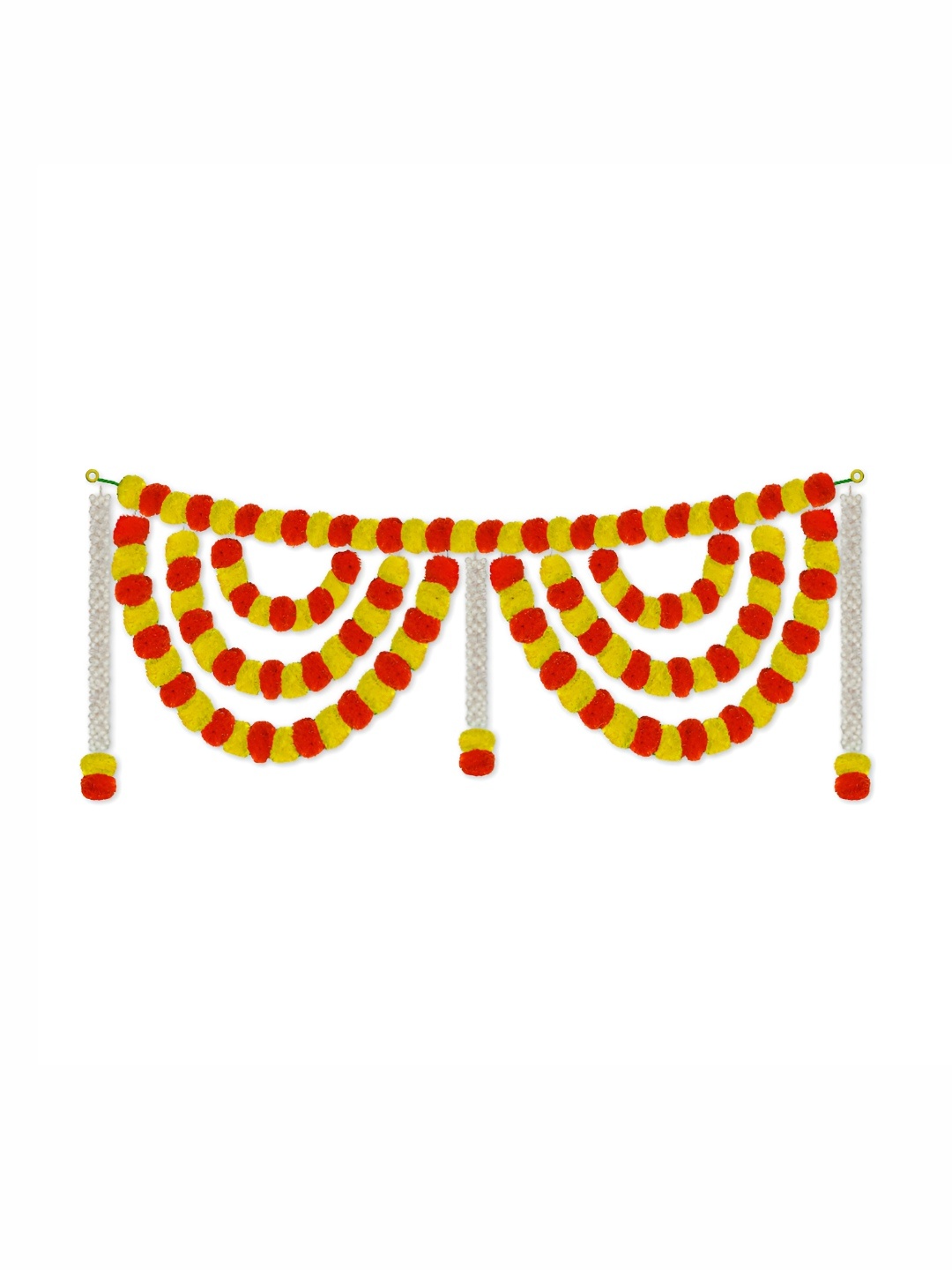 

iHandikart Yellow Orange Hanging Marigold With Jasmine Garland Artificial Flower