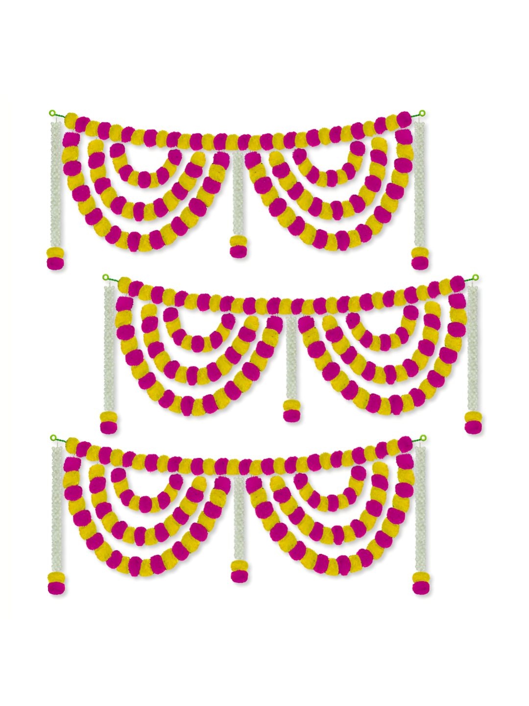 

iHandikart Yellow Pink 3 Pieces Hanging Marigold With Jasmine Garland Artificial Flower