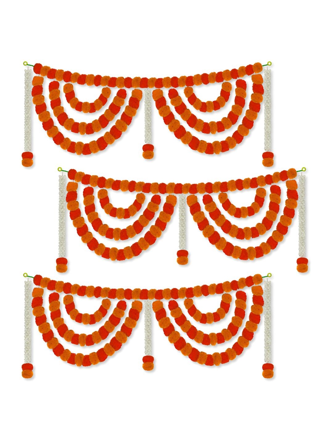 

iHandikart Orange White 3 Pieces Hanging Marigold With Jasmine Garland Artificial Flower
