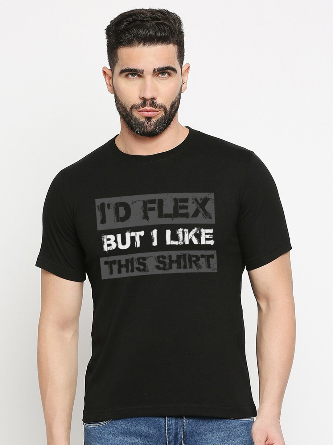 

MOD ECRU Typography Printed Cotton T-shirt, Black