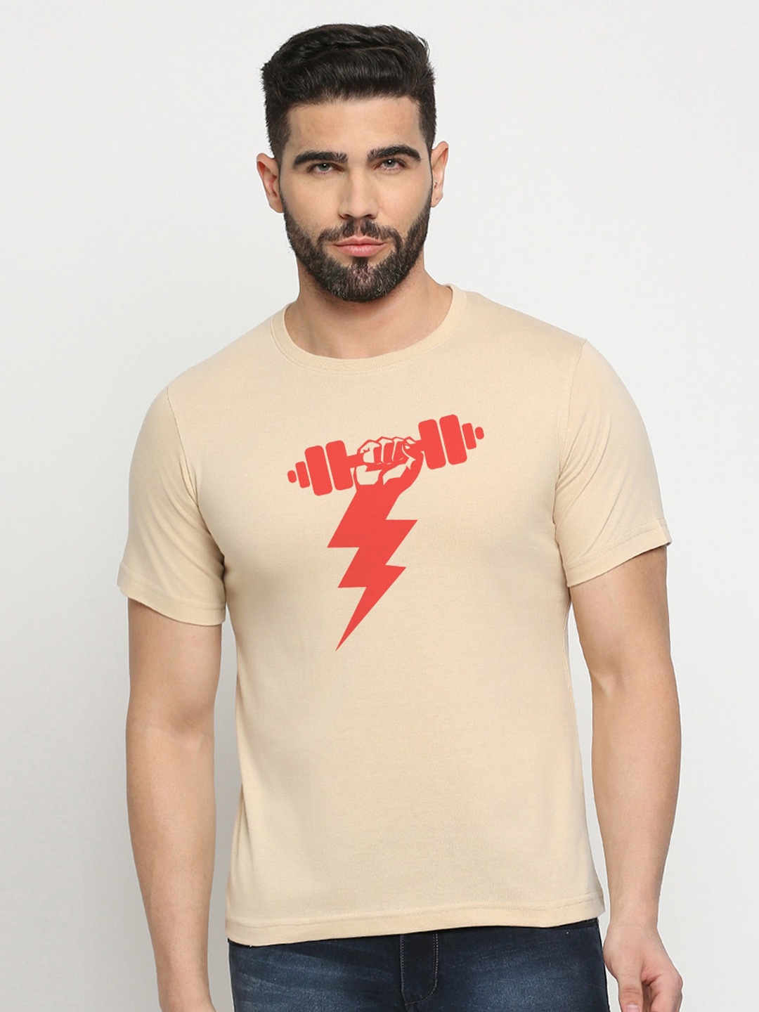 

MOD ECRU Graphic Printed Cotton T-shirt, Cream