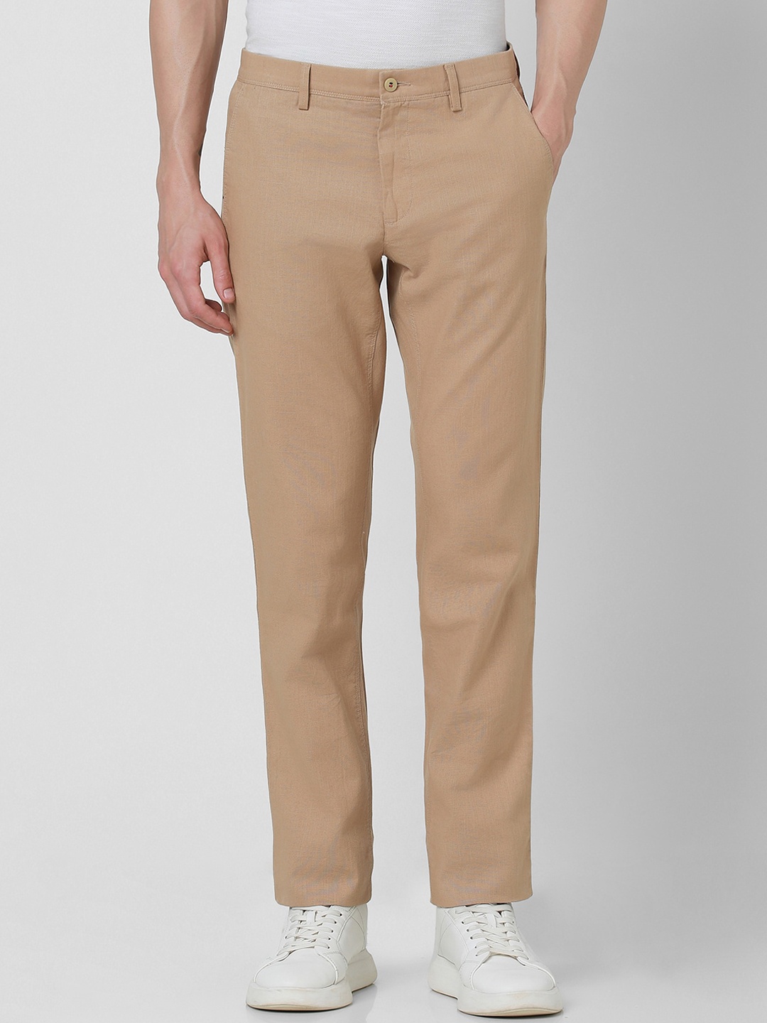 

Van Heusen Sport Men Textured Pure Cotton Slim Fit Trousers, Beige