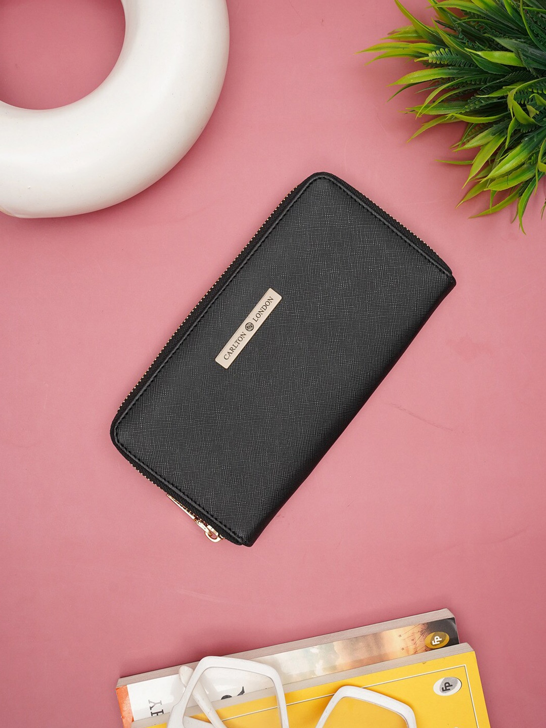 

Carlton London PU Zip Around Wallet, Black