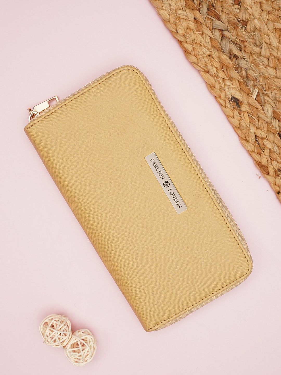 

Carlton London PU Zip Around Wallet, Beige