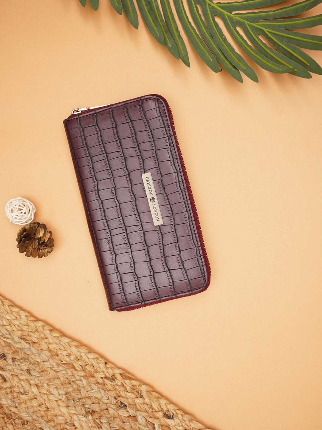 

Carlton London Women Animal Textured Zip Around Wallet, Brown
