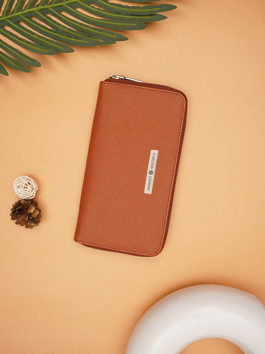 

Carlton London PU Zip Around Wallet, Tan