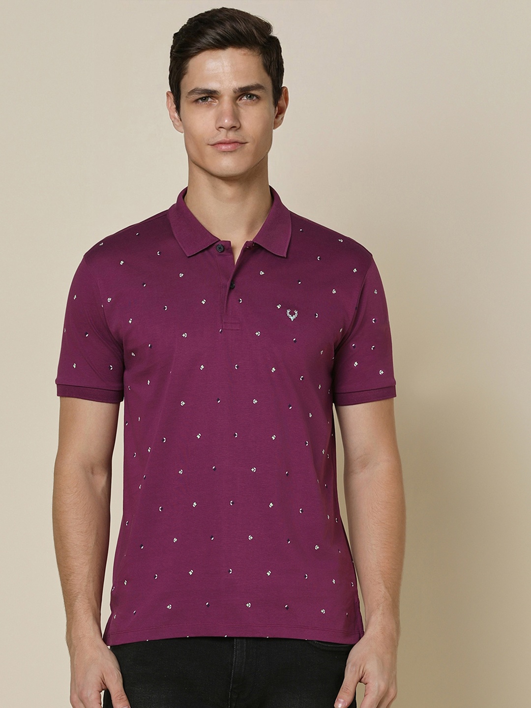 

Allen Solly Micro Ditsy Printed Polo Collar Pure Cotton T-shirt, Purple