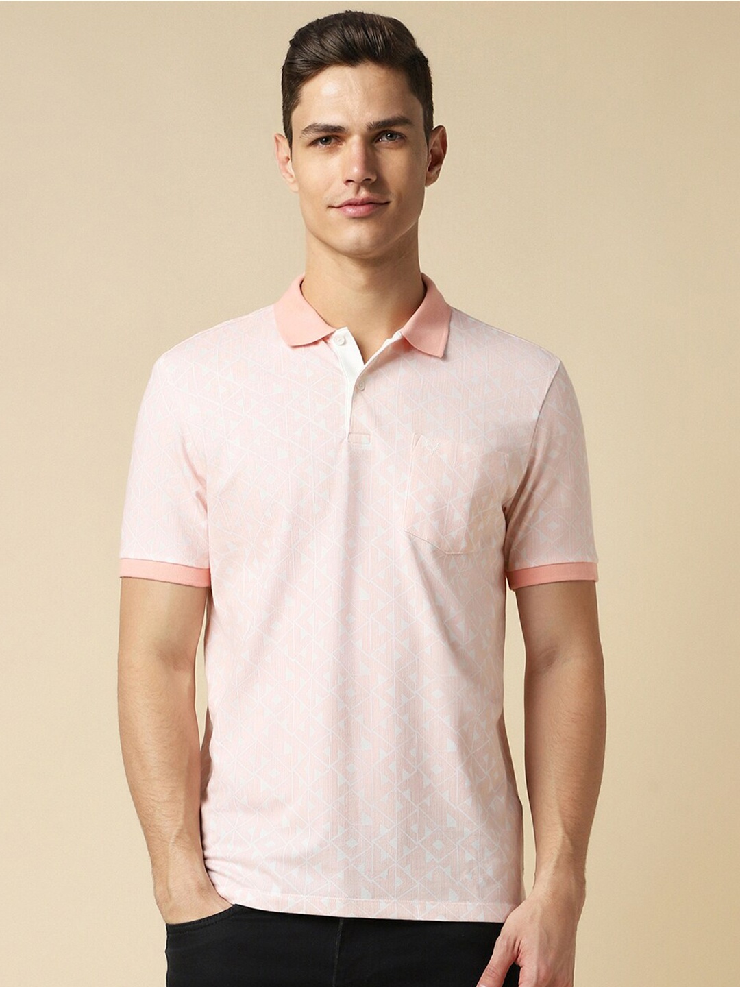 

Allen Solly Geometric Printed Polo Collar Pure Cotton T-shirt, Pink