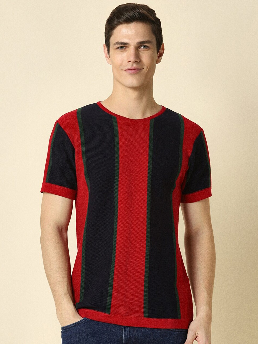 

Allen Solly Striped Round Neck Pure Cotton T-shirt, Red