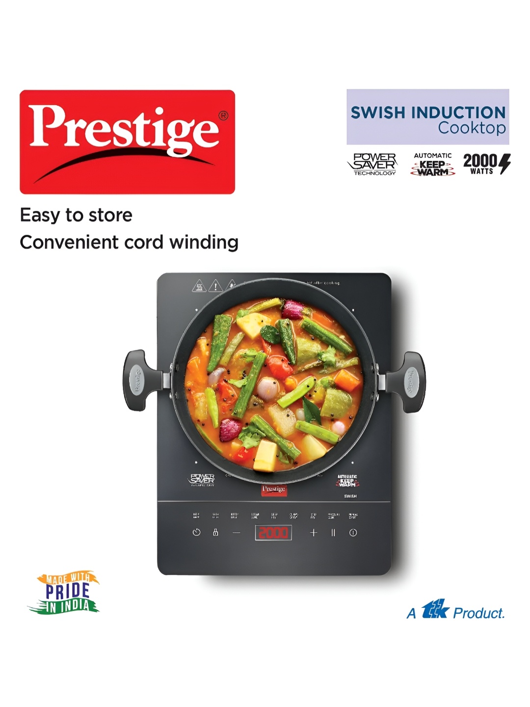 

Prestige Black Swish Induction Cooktop 2000W With Easy Store Design