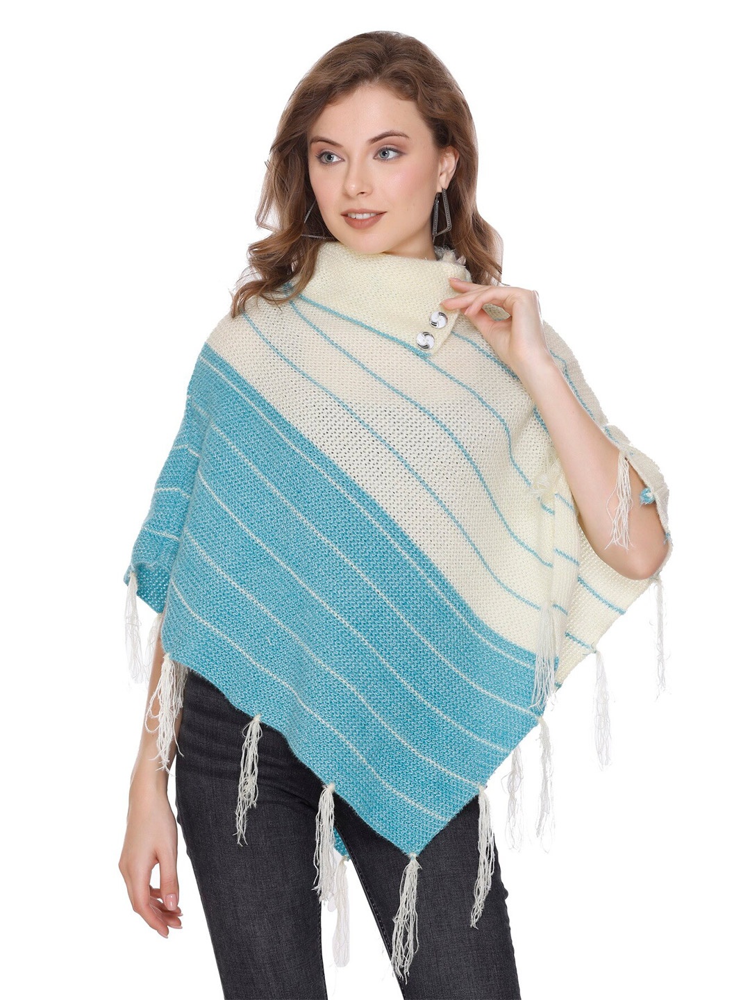 

BAESD Striped Woollen Poncho, Cream