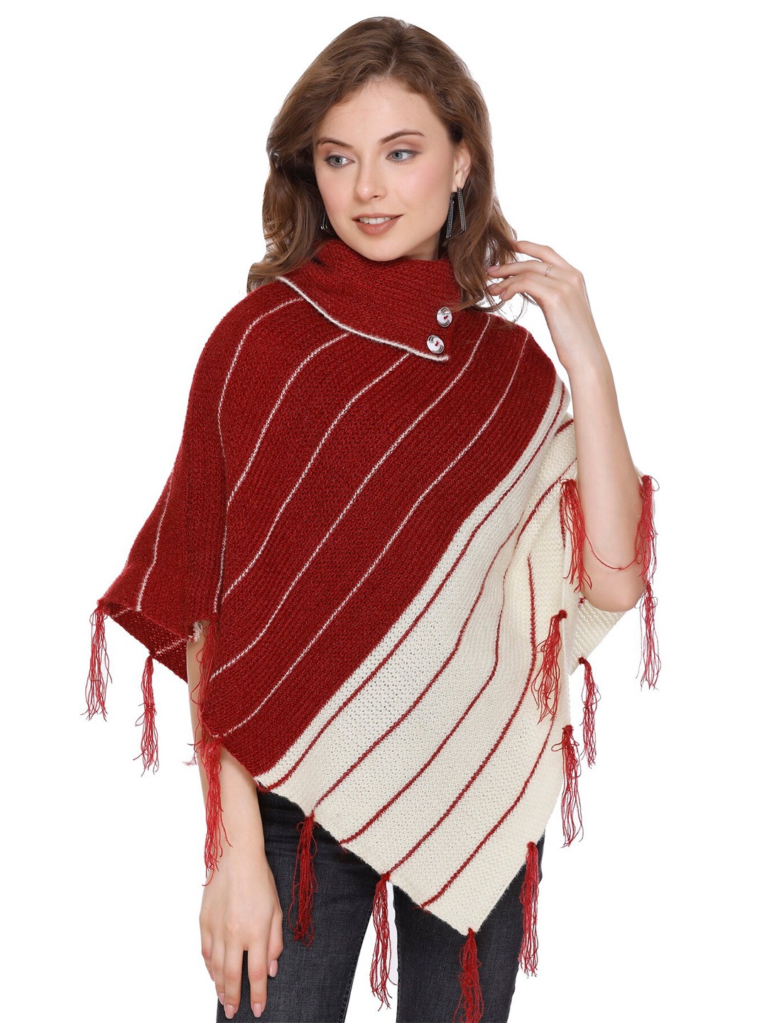 

BAESD Striped Woollen Poncho, Maroon