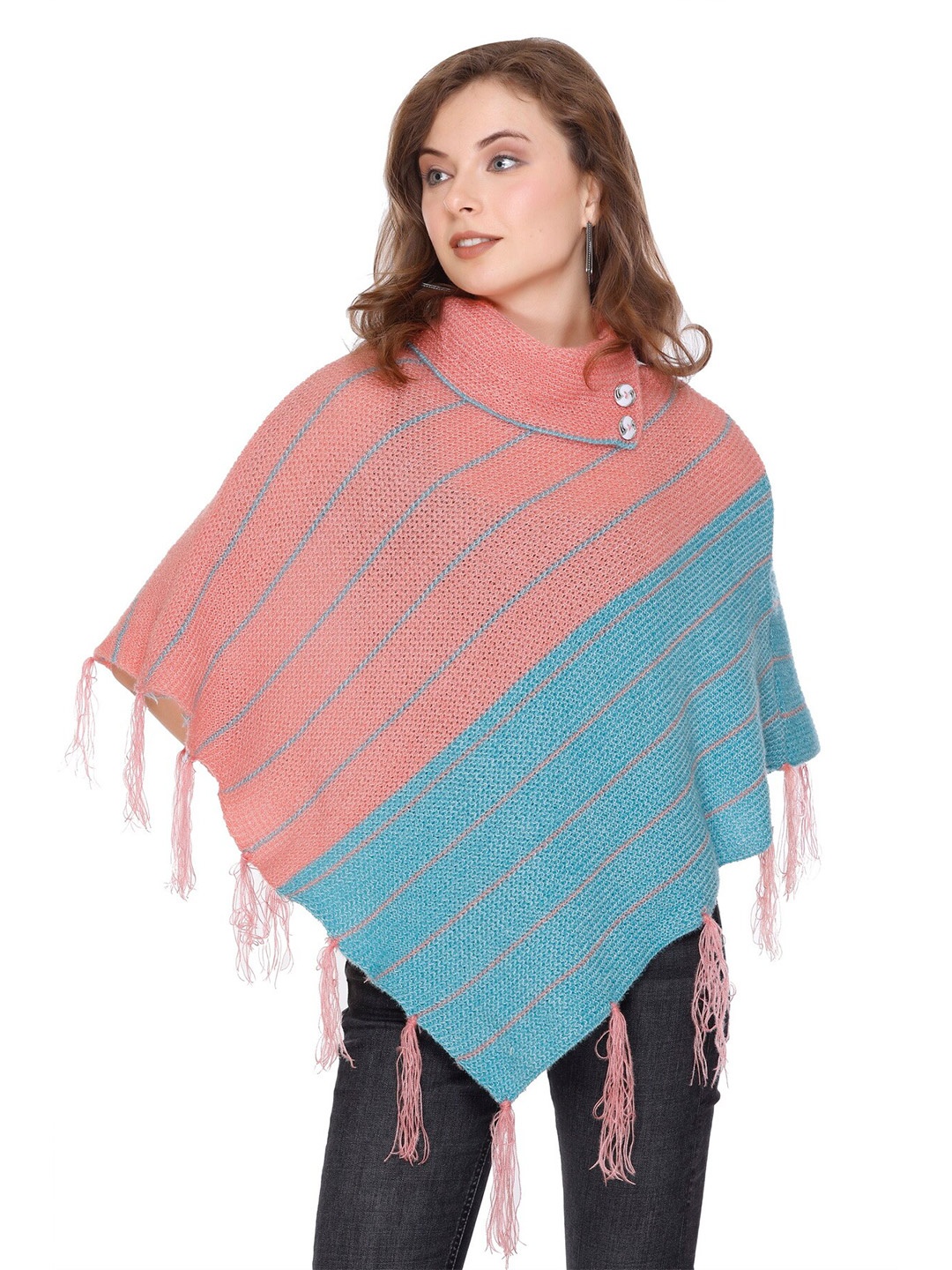 

BAESD Striped Woollen Poncho, Peach