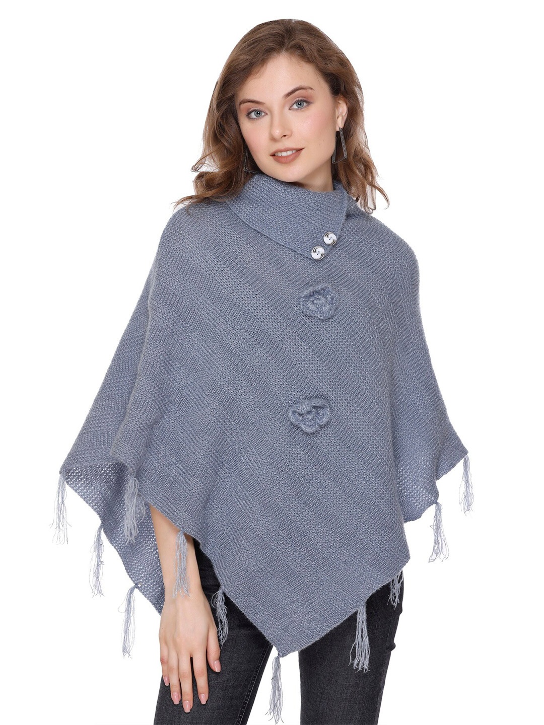 

BAESD Ribbed Woollen Poncho, Grey