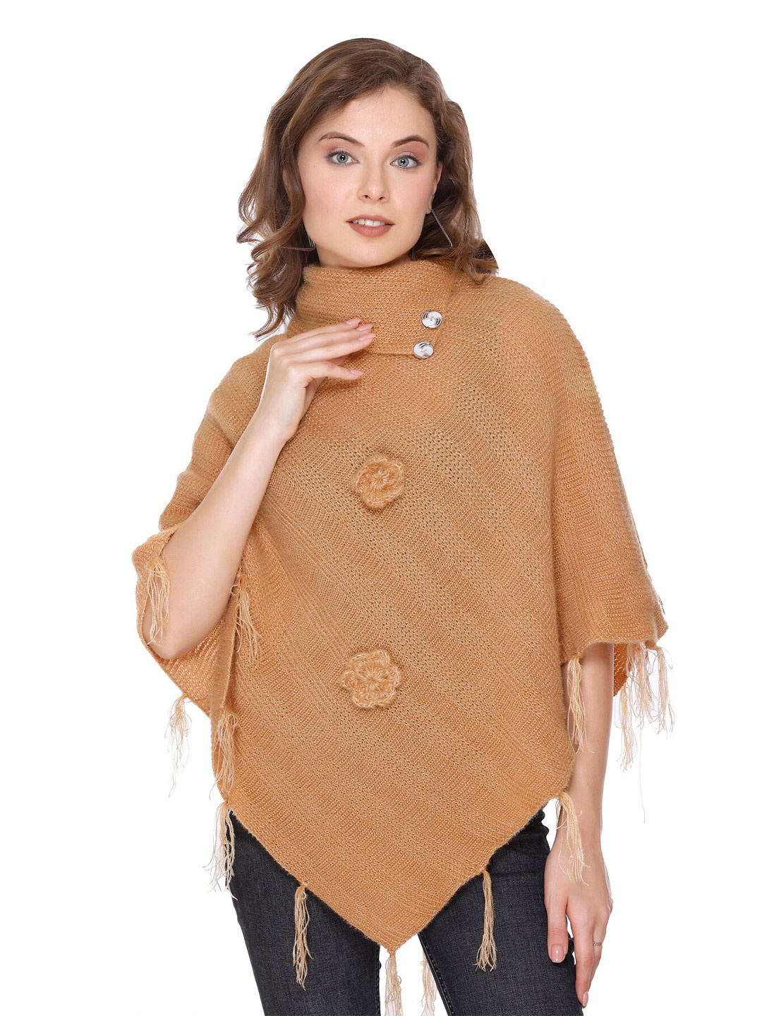

BAESD Ribbed Woollen Poncho, Camel brown