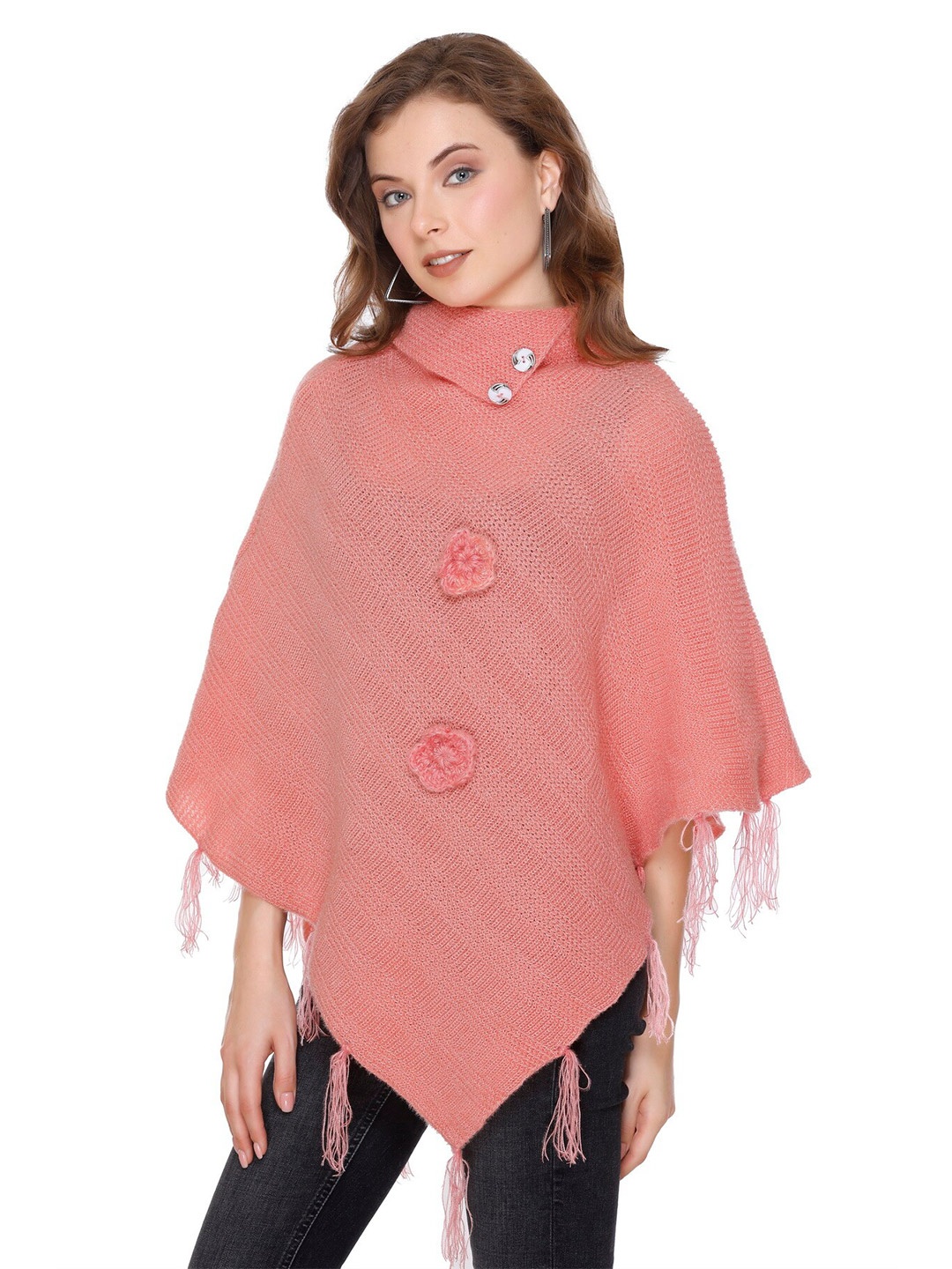 

BAESD Ribbed Woollen Poncho, Peach