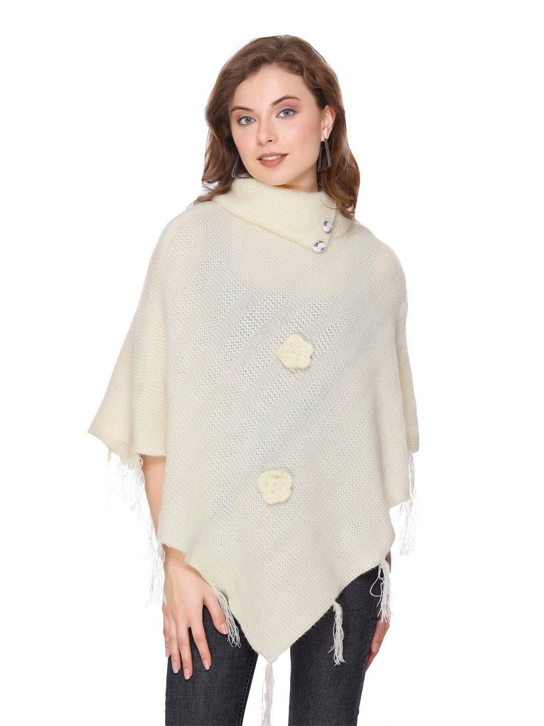 

BAESD High Neck Woolen Poncho Top, Cream