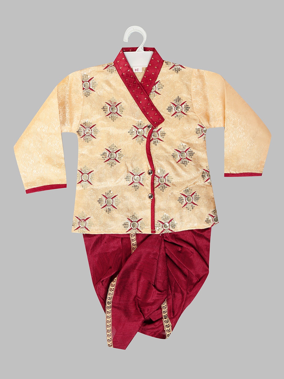 

BAESD Boys Ethnic Motifs Embroidered Sequinned Kurta With Pyjamas, Beige