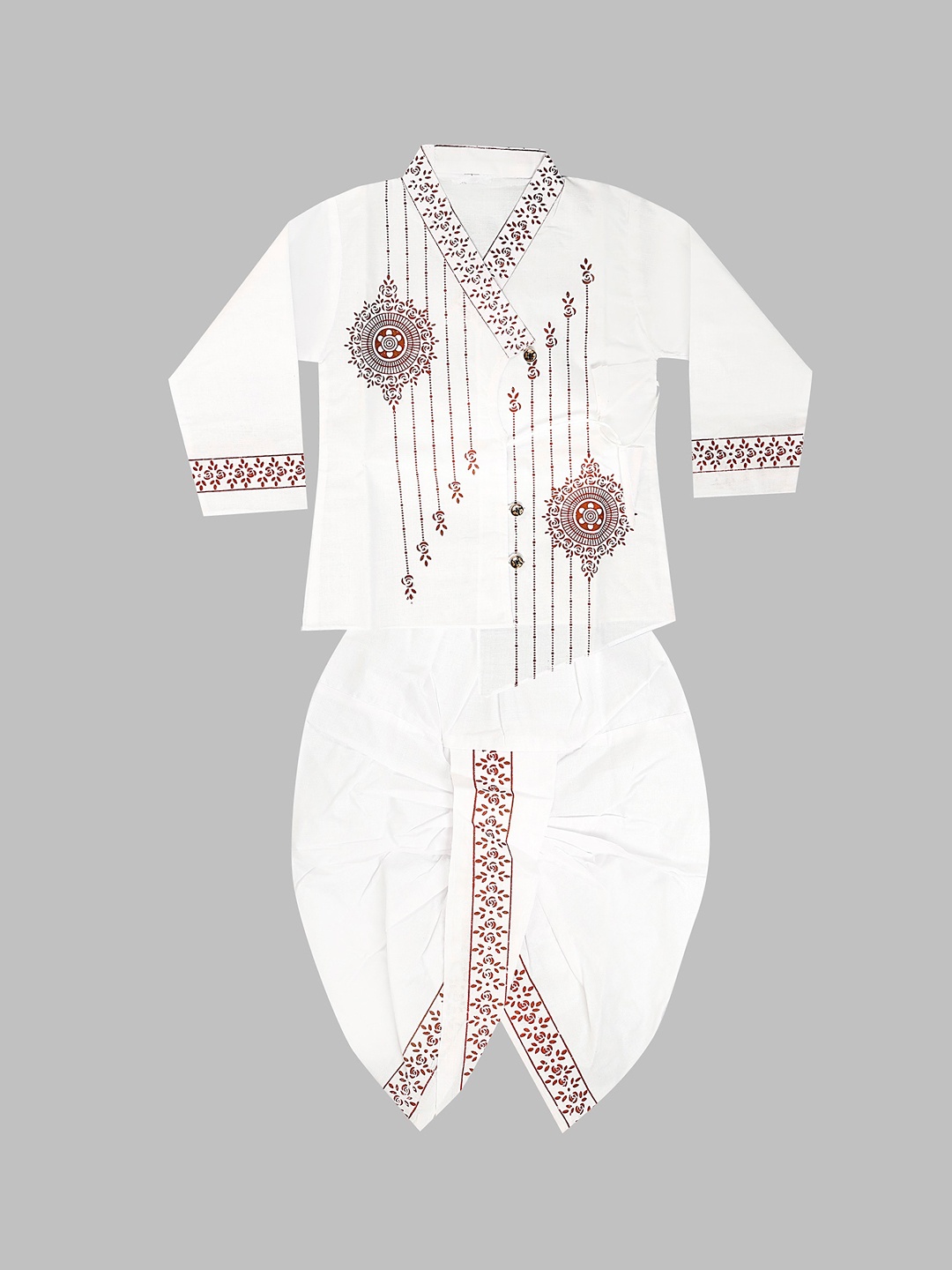 

BAESD Boys Ethnic Motifs Printed V-Neck White Romance A-Line Angrakha Kurta with Pyjamas