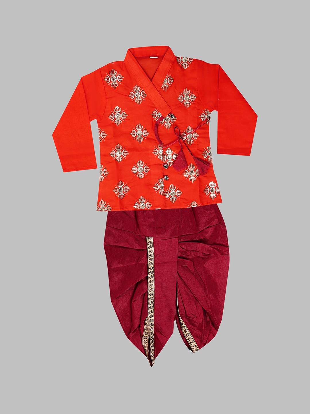 

BAESD Boys Embroidered V-Neck Kurta with Dhoti Pants, Orange