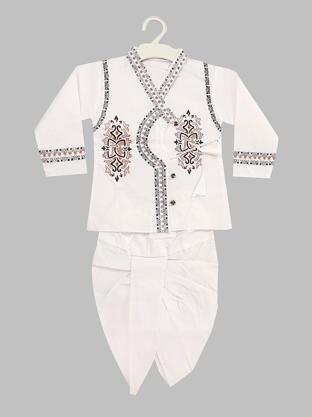 

BAESD Boys Ethnic Motifs Embroidered Thread Work V-Neck Straight Kurta With Pyjamas, White
