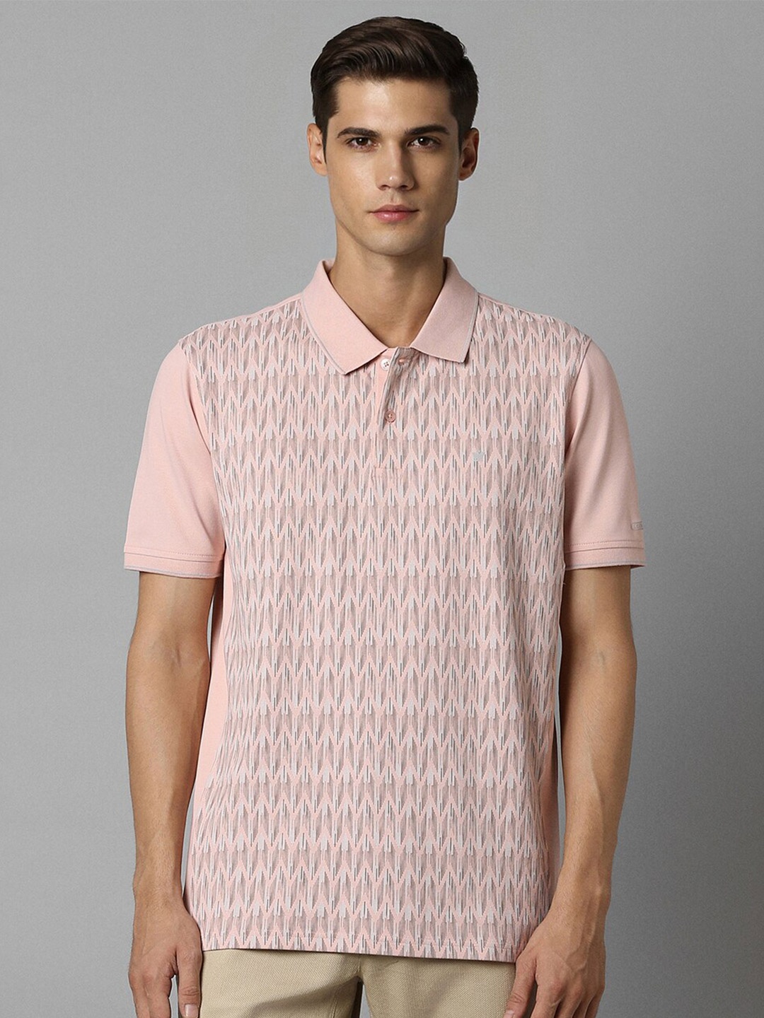 

Louis Philippe Geometric Printed Polo Collar Pure Cotton T-shirt, Pink